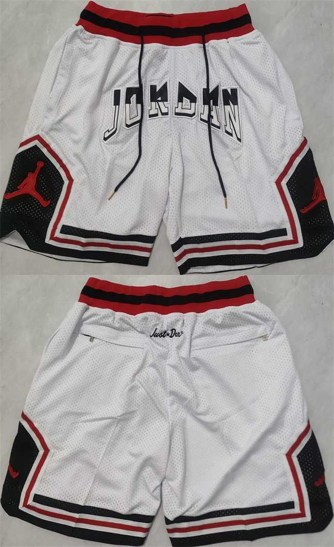 Mens Michael Jordan White Red Black Shorts->->NBA Jersey